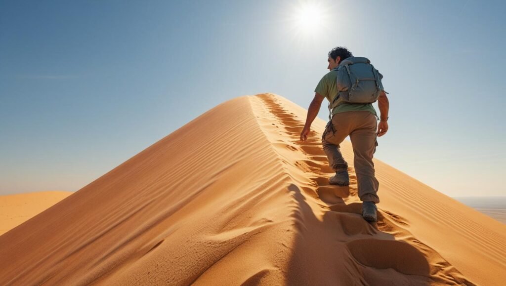איש מטפס דיונה ביום סיירות